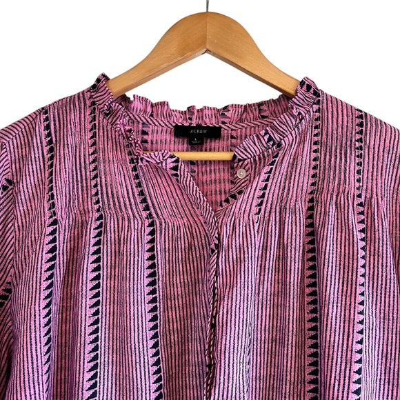 J. Crew long sleeve airy pin tuck ruffled peasant blouse L excellent condition - Picture 3 of 11